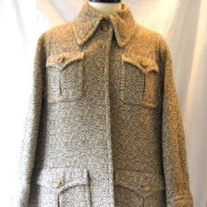 Vintage JAMES GALANOS Couture Brown Tweed Maxi Coat, Sz 8
